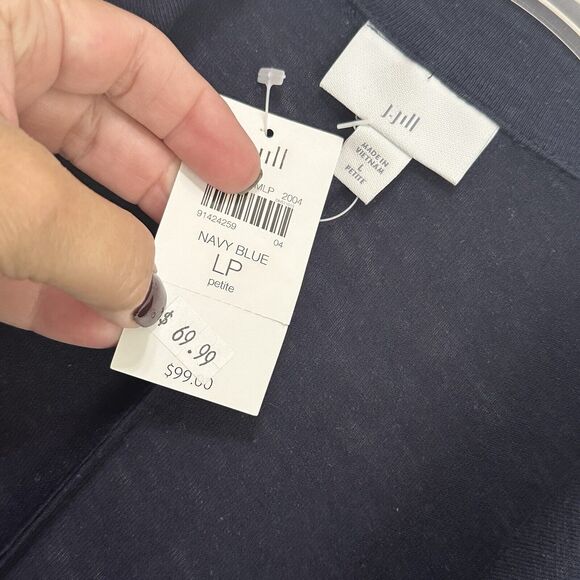 J Jill Linen Rayon Blend Knit Blazer Jacket L Petite Open Front Navy Blue NEW - Picture 6 of 11
